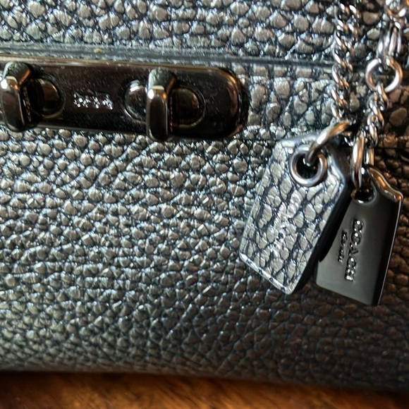 COACH: Silver Metallic Pebbled Leather Mini Satchel Handbag (#42100)- No strap - Picture 2 of 12